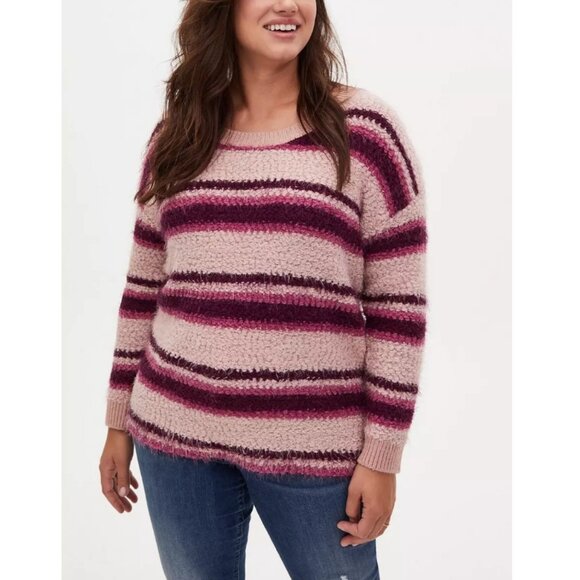 Torrid Pink and Cream Striped Popcorn Pullover Drop Shoulder Sweater Size 4X - Picture 1 of 9
